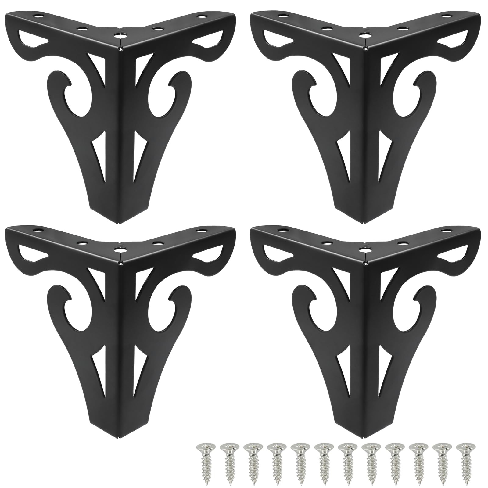 Piutouyar 4 Inch Hollow Out Furniture Legs Set of 4, Black Artistic Metal Sof...