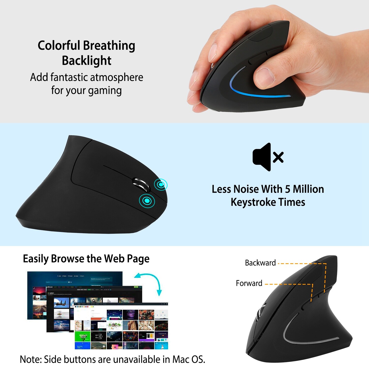 Vertical Wireless Mouse -Rechargeable Optical Vertical Mice with 3 Adjustable