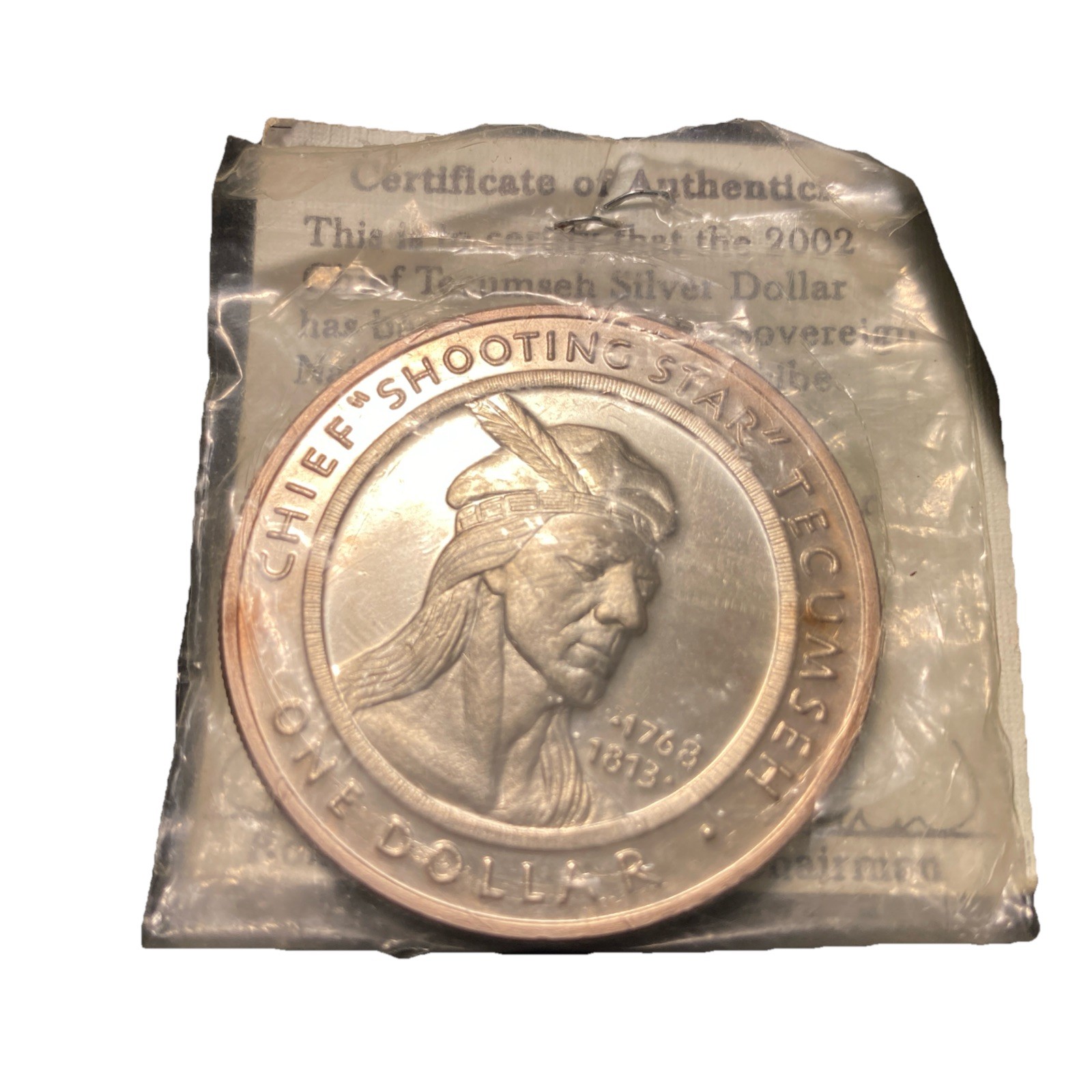2002 Shawnee Tribal $1 Silver Chief Shooting Star “1125059” Dollar 1ozt  w COA