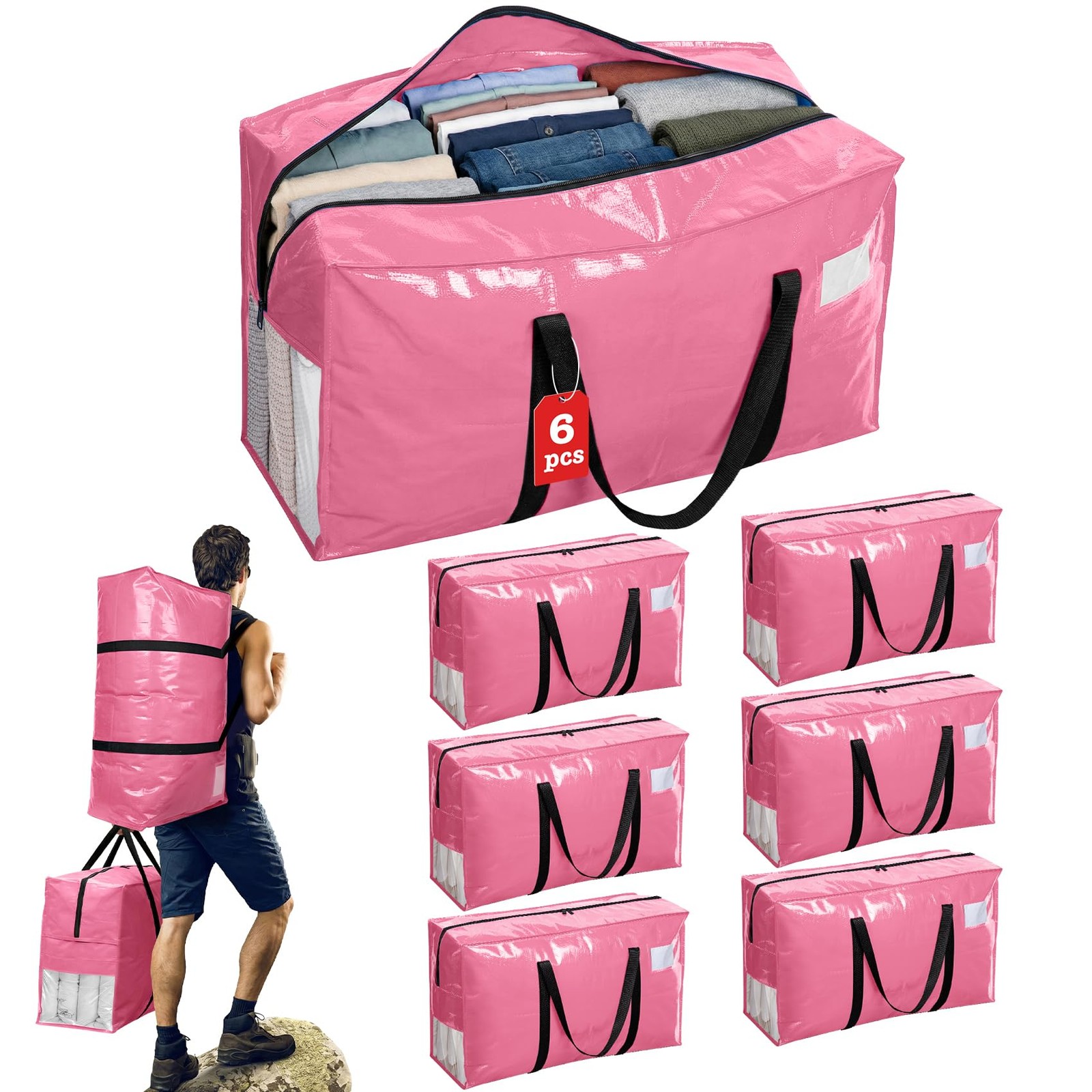 6PcsExtra Large Heavy Duty Moving Bags with Reinforced Zippers & Handles, 67L...