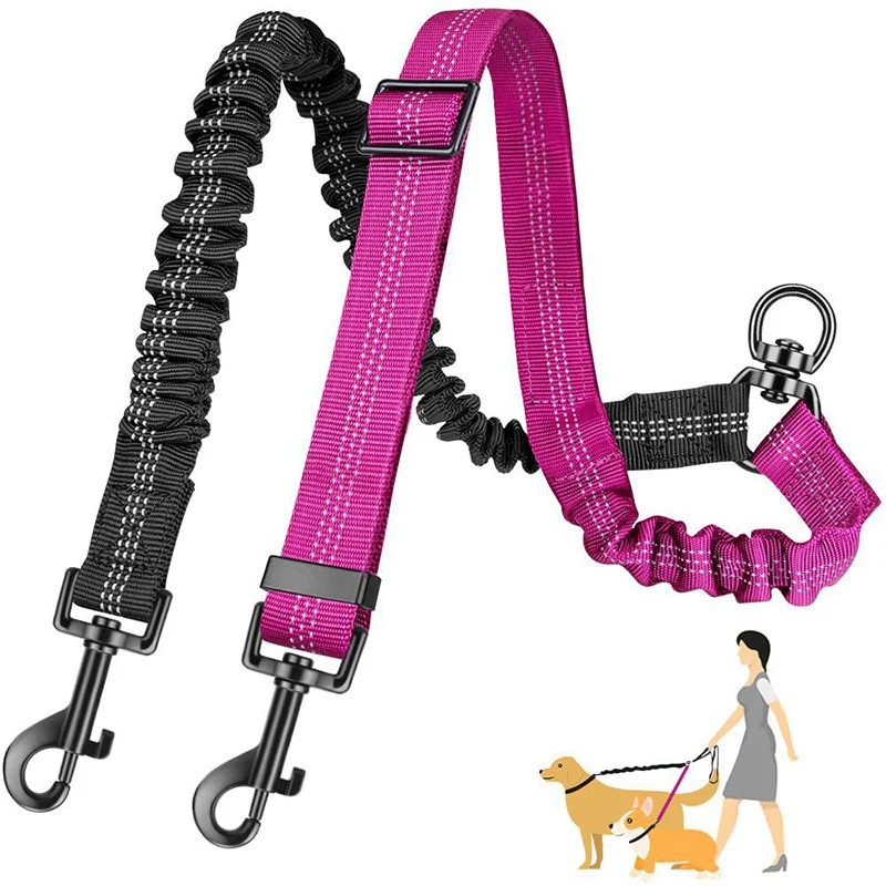 Adjustable Reflective Double Dog Leash Coupler | No-Tangle Dual Dog Splitter