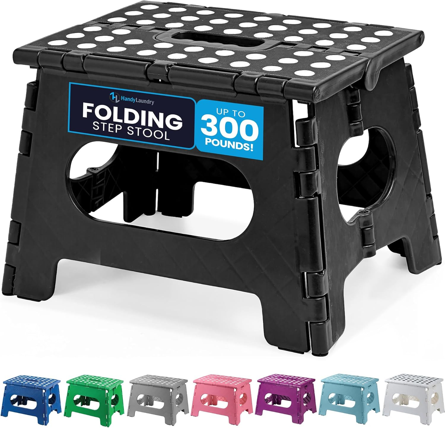 Folding Step Stool 9 Inch, Black, Non-Slip Holds 300 Lbs | 9 Inch, Black, Foldab