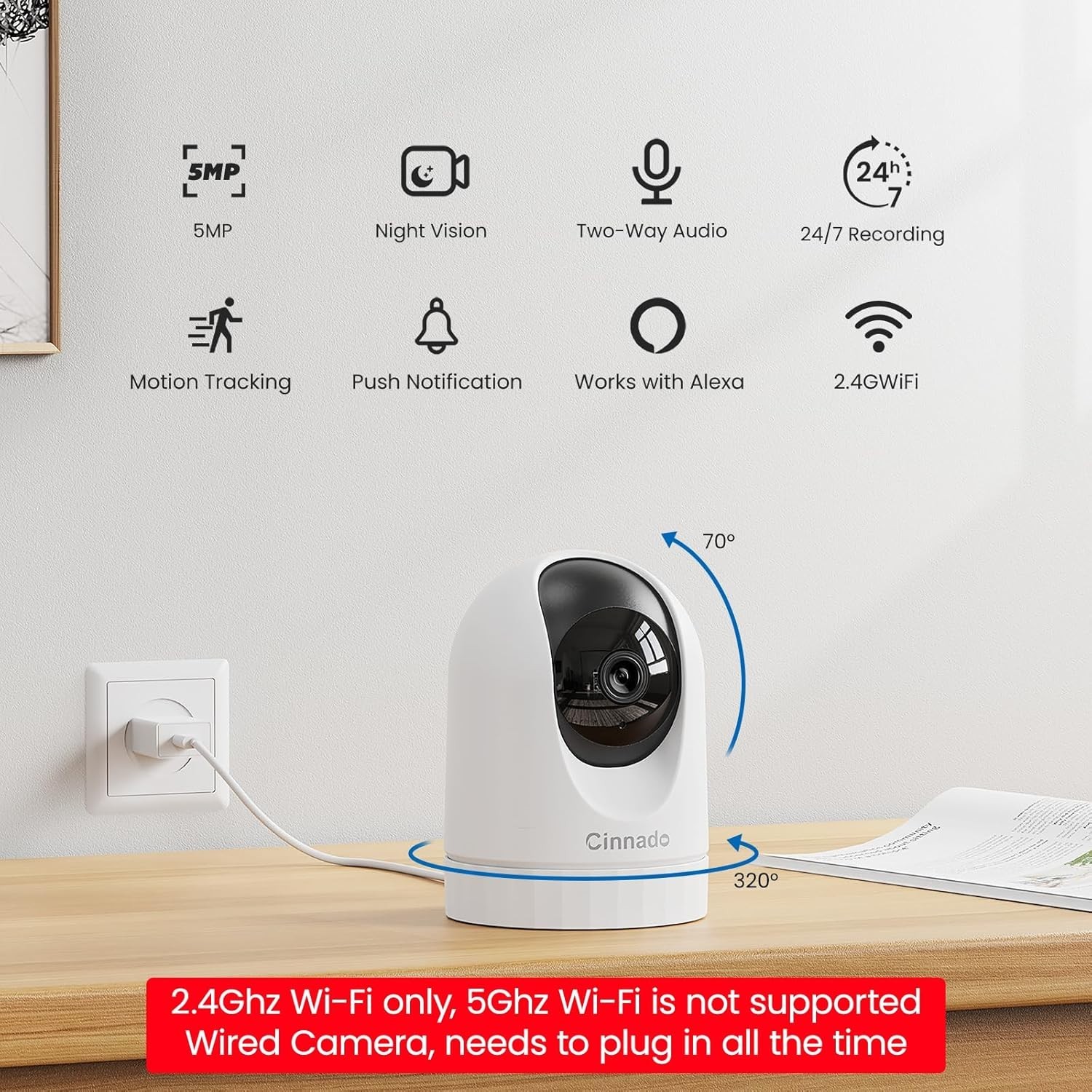 Smart 360° Home Security Camera - 2-Way Audio, Night Vision & Alexa-Compatible