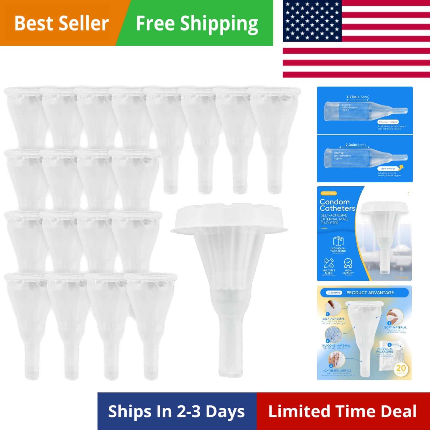 20 Silicone Condom Catheters, Self-Sealing Set, Gel Extended Adhesive Condom ...