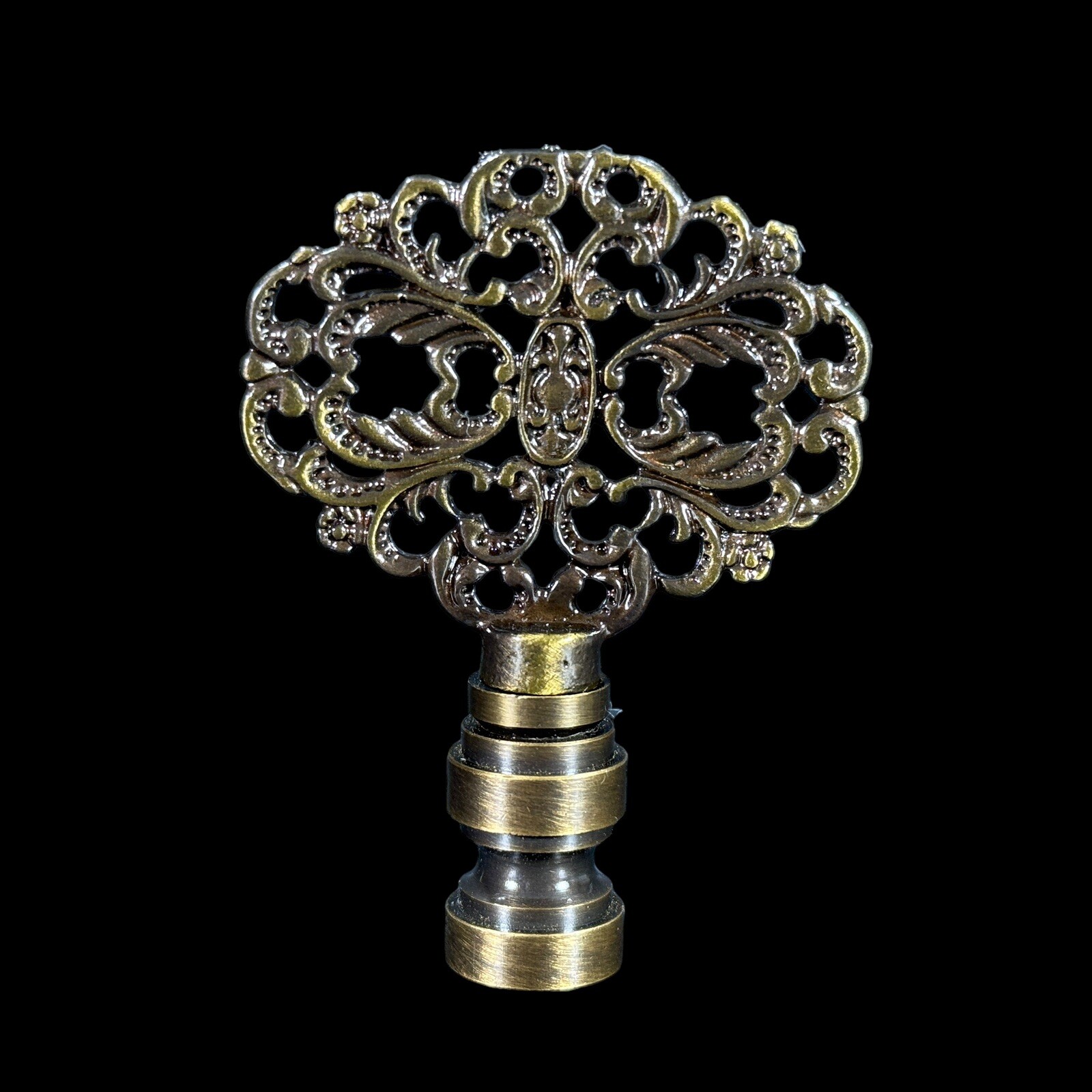 Fancy Filigree Lace Lamp Finial Antiqued Brass 2.5 in H