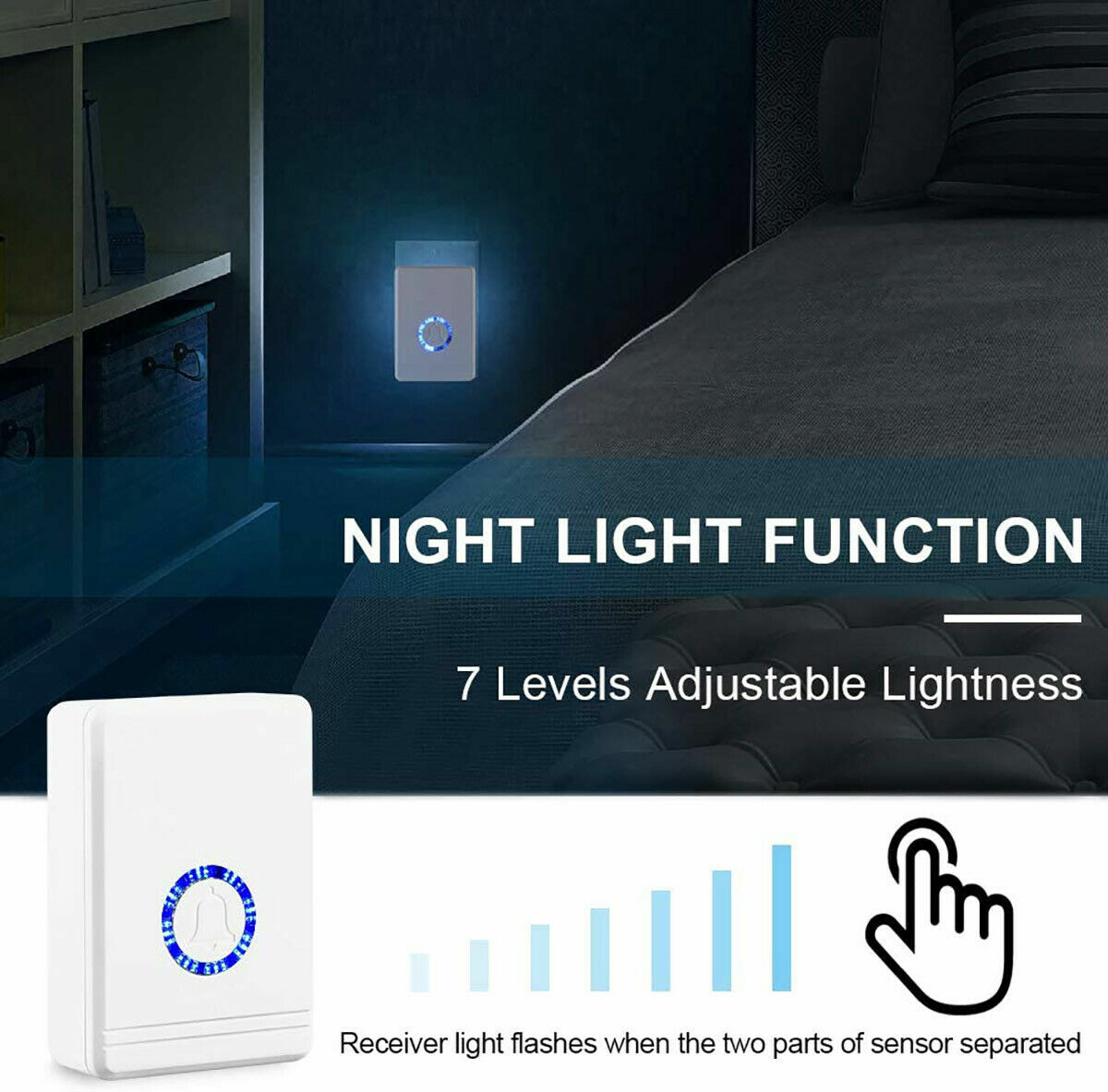 Wireless Door Open Chime Magnetic Entry Alert 48 Tune LED Flash Security for Dog