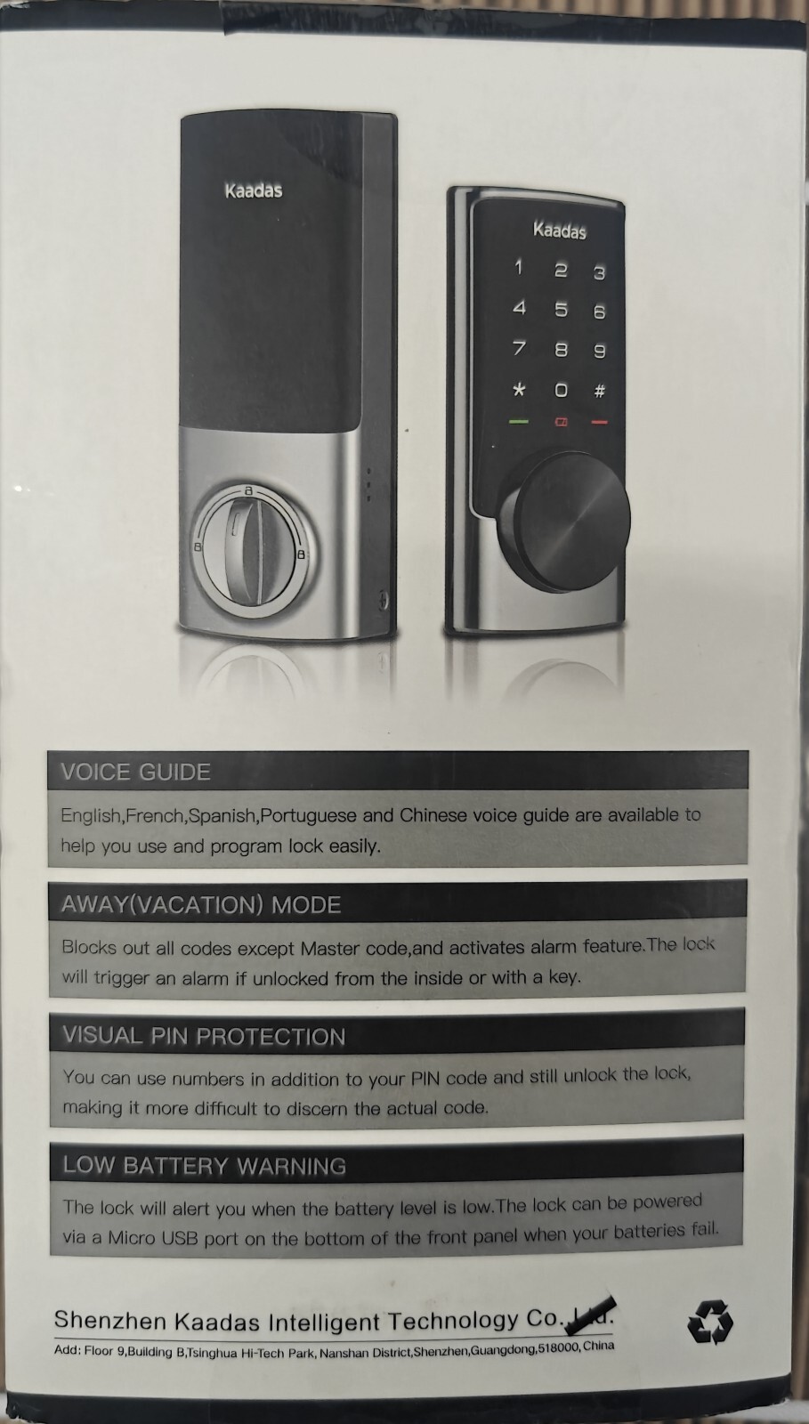 Kaadas RX-C Deadbolt Smart Lock Satin Nickel Bluetooth PIN Code Key