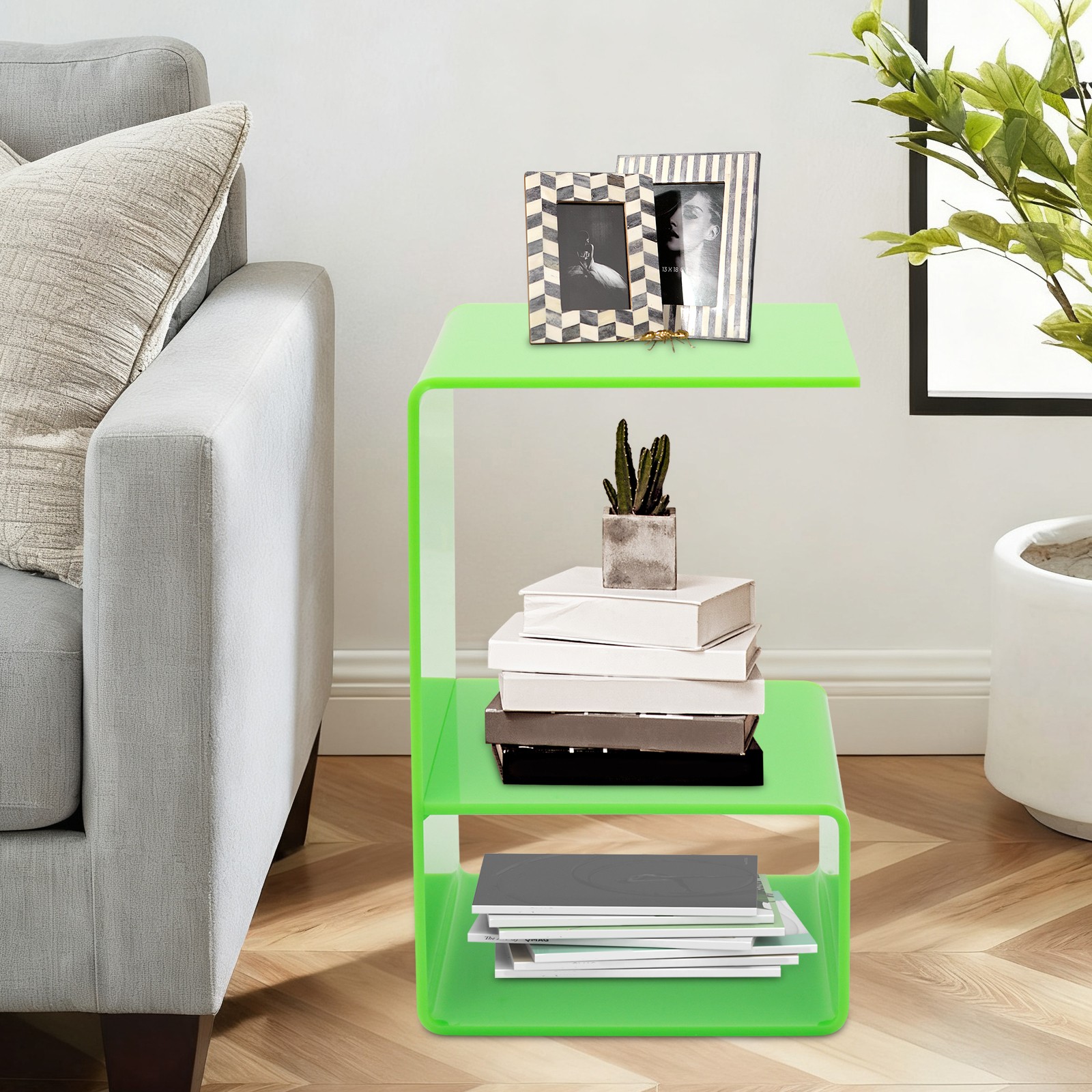 3 Tiers Acrylic Side Tables For Small Spaces Green End Table Bedside Table Shelf