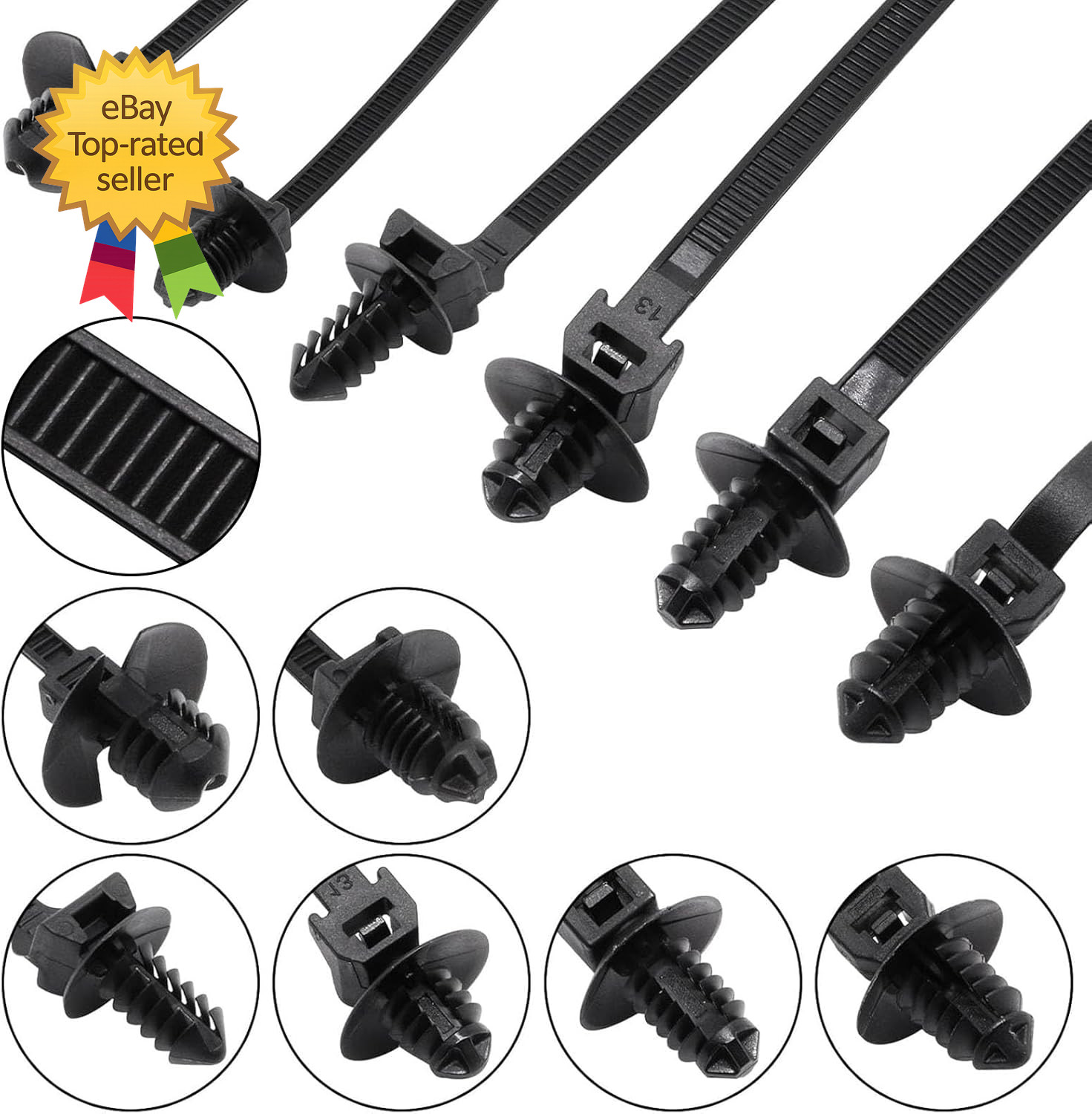 60 PCS Push Mount Zip TiesNylon Car Mount Wire Tie Snap in Cable Zip Ties Black