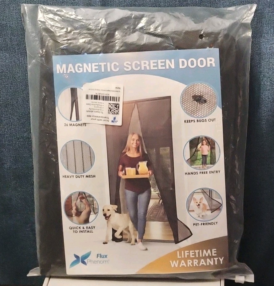 Flux Phenom Magnetic Screen Door 38x82in Heavy Duty Mesh Pet Friendly Hands Free