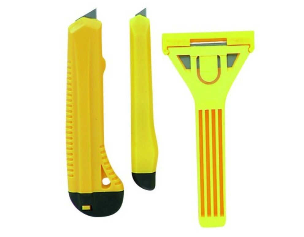 3 Piece W/Glass Scraper Set And Utility Knife Set Black/Yellow