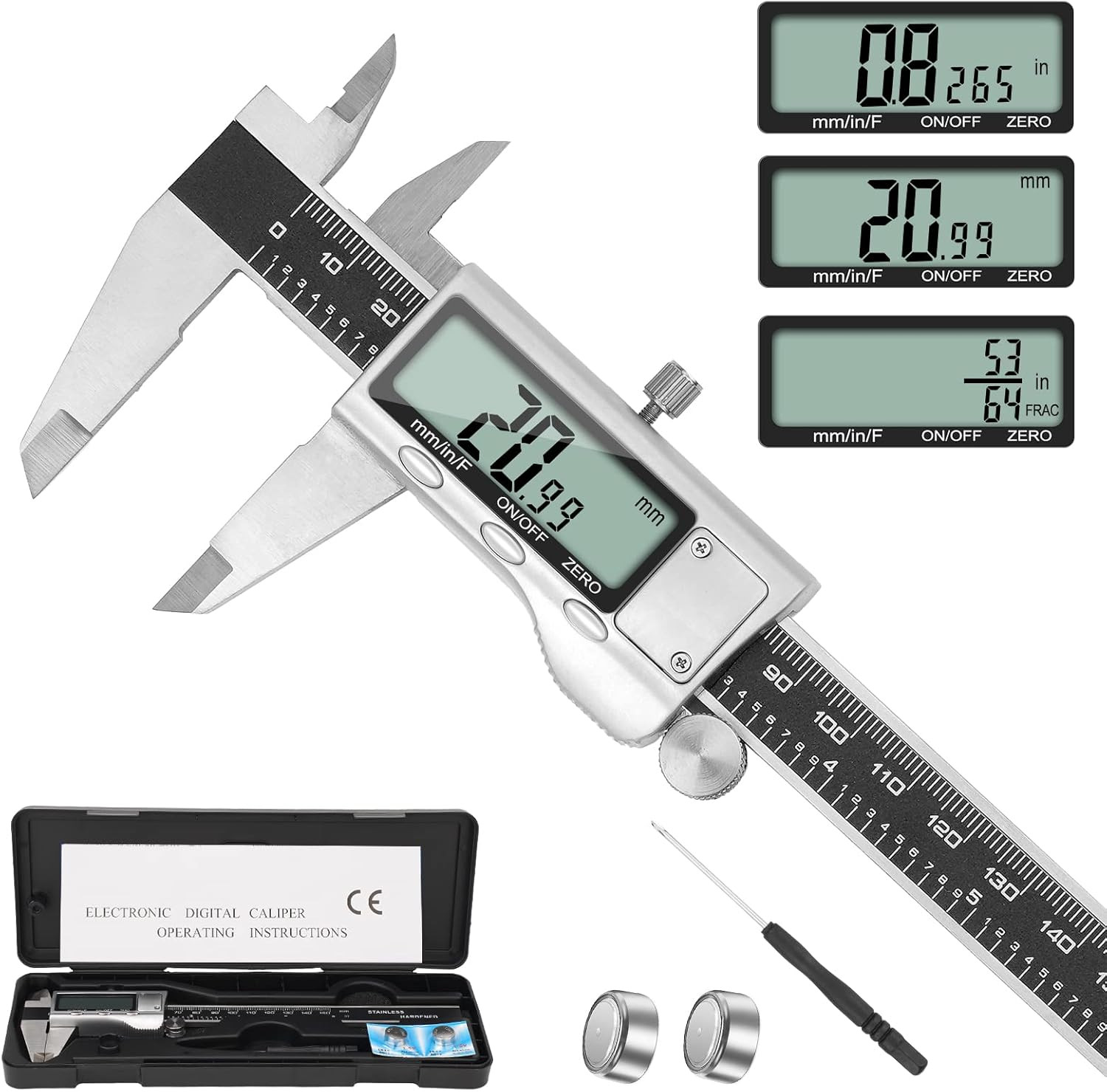 Digital Caliper Measuring Tool, 6 Inch Caliper Tool with Large LCD Screen, Ea...