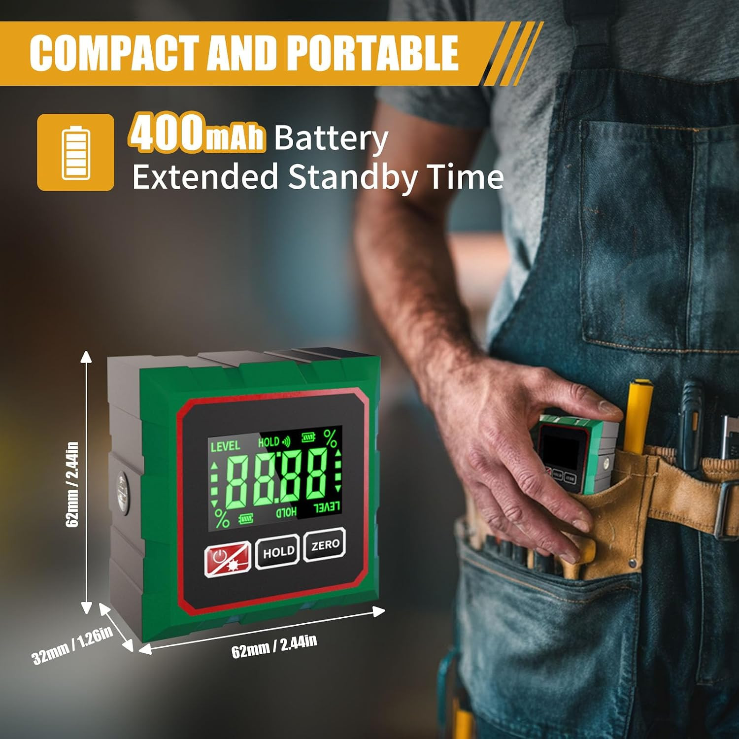 Digital Angle Finder with Laser, 4 Side Magnetic Inclinometer Angle Gauge Cube
