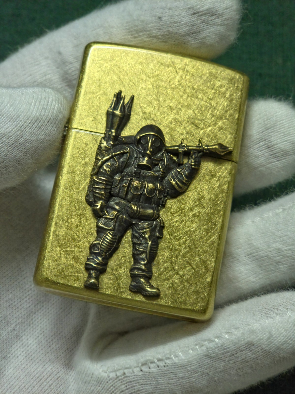 Custom Brass Zippo Case Stalker Gas Mask Warrior RPG Handcrafted Unique Ukraine