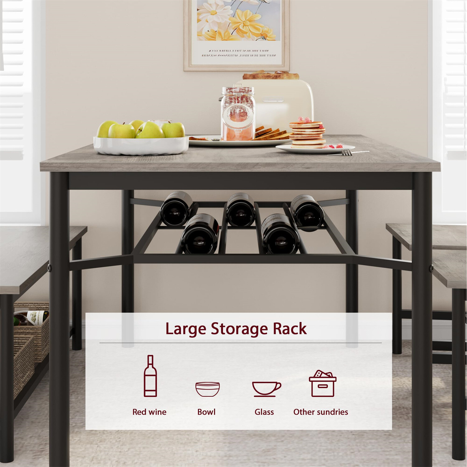 Dining Table Set for 4 Kitchen Table and 2 Chairs with Storage Bench Dining Sets