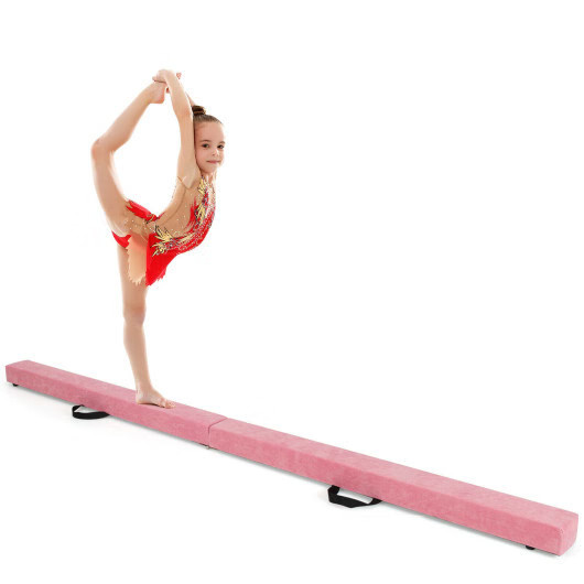 7 Feet Folding Portable Floor Balance Beam with Handles for Gymnasts-Pink - Colo