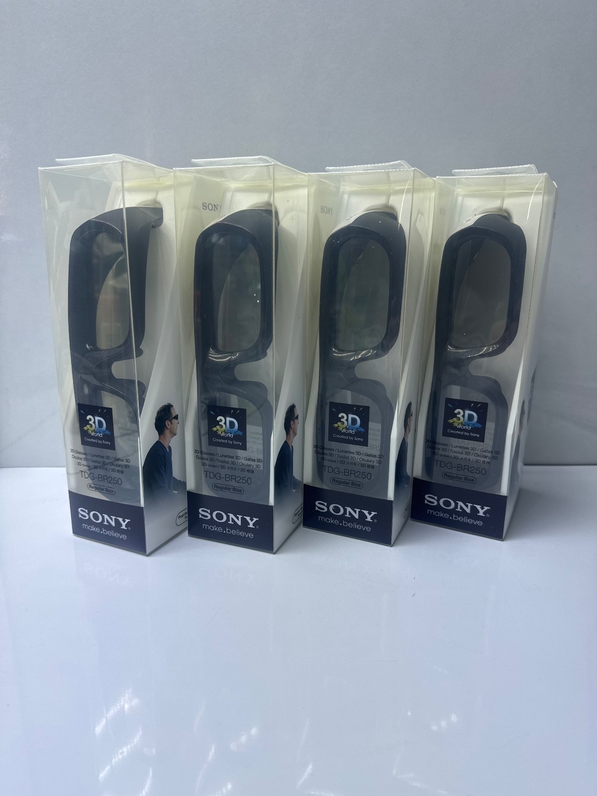 Lot 4 Pcs Sony TDG-BR250 Active 3D Glasses , Regular Size White& Black Color