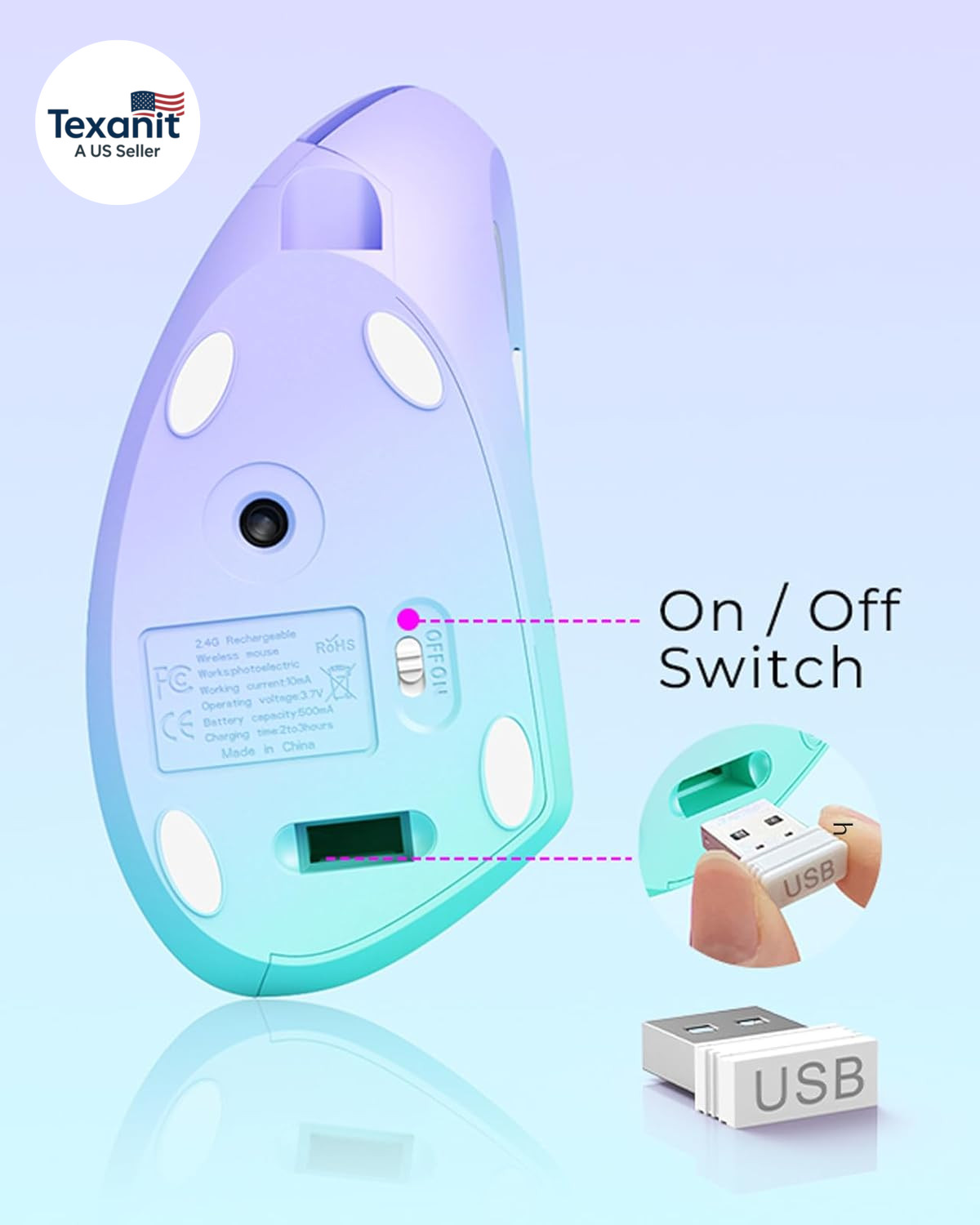 Ergonomic Mouse, Vertical Wireless Mouse, Rechargeable 2.4G Optical Carpal Tunne