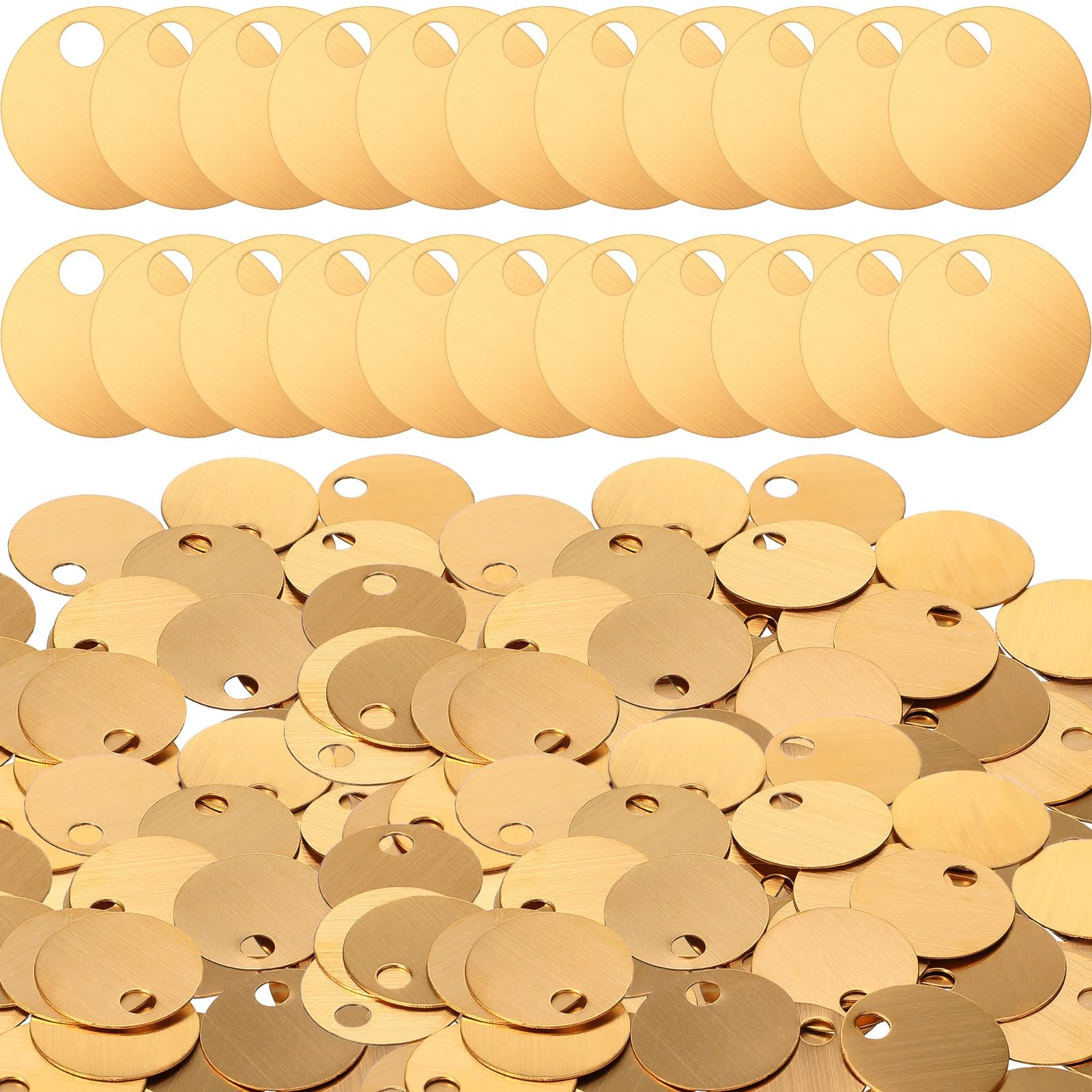 Zhengmy 50 Pieces Brass Tags for 1 inch diameter with a 3/16 hole, Gold