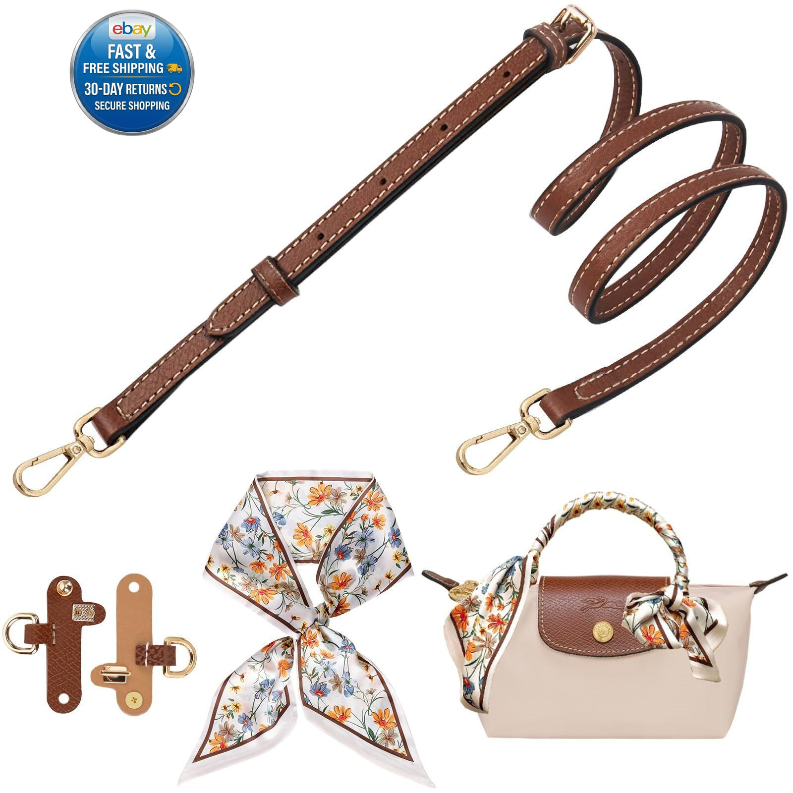 Clasextr Crossbody Strap for Longchamp Mini Bag, with Silk Scarf