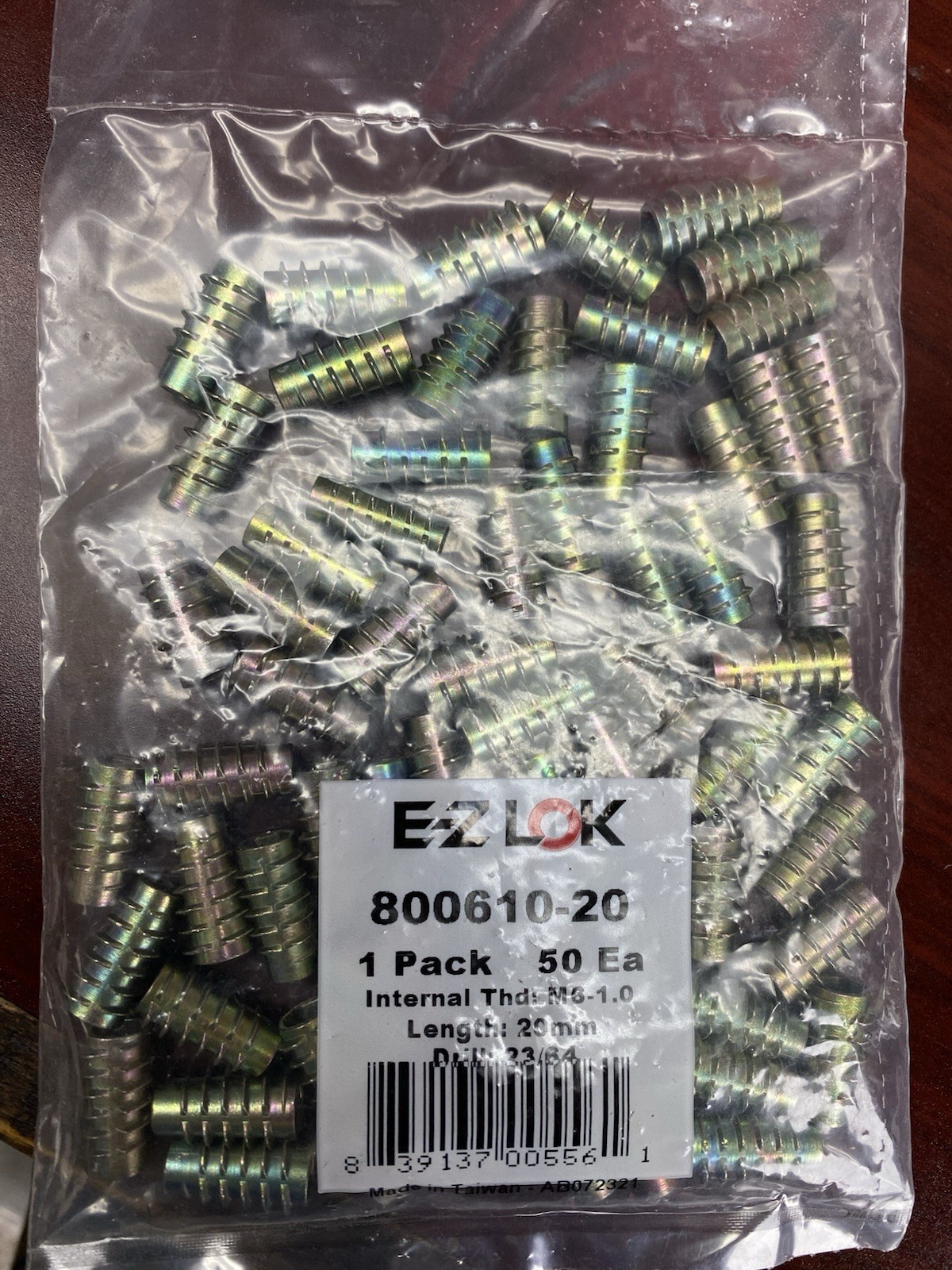 (300)pc (6) bags EZ Lok 800610-20 M6-1.0 Insert For Soft Wood Flush  - Free Ship