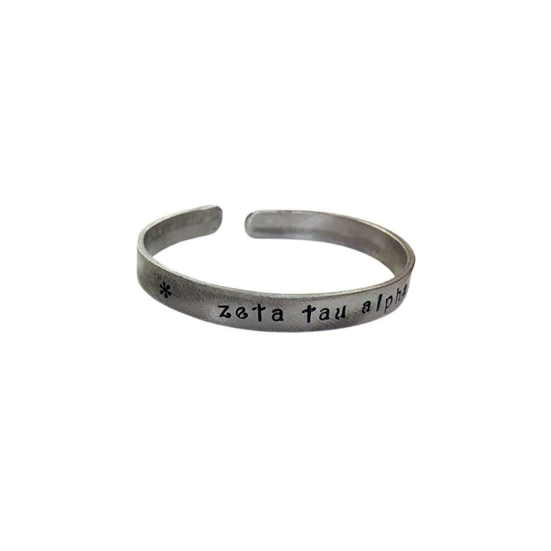 Zeta Tau Alpha, ZTA, Sorority Greek handstamped cuff bracelet, FREE SHIPPING
