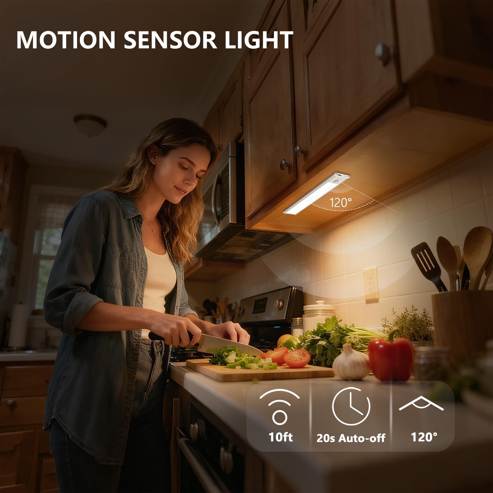 Under Cabinet Lighting, 2Pack Rechargeable Magnetic Motion Sensor,Stepless Di...