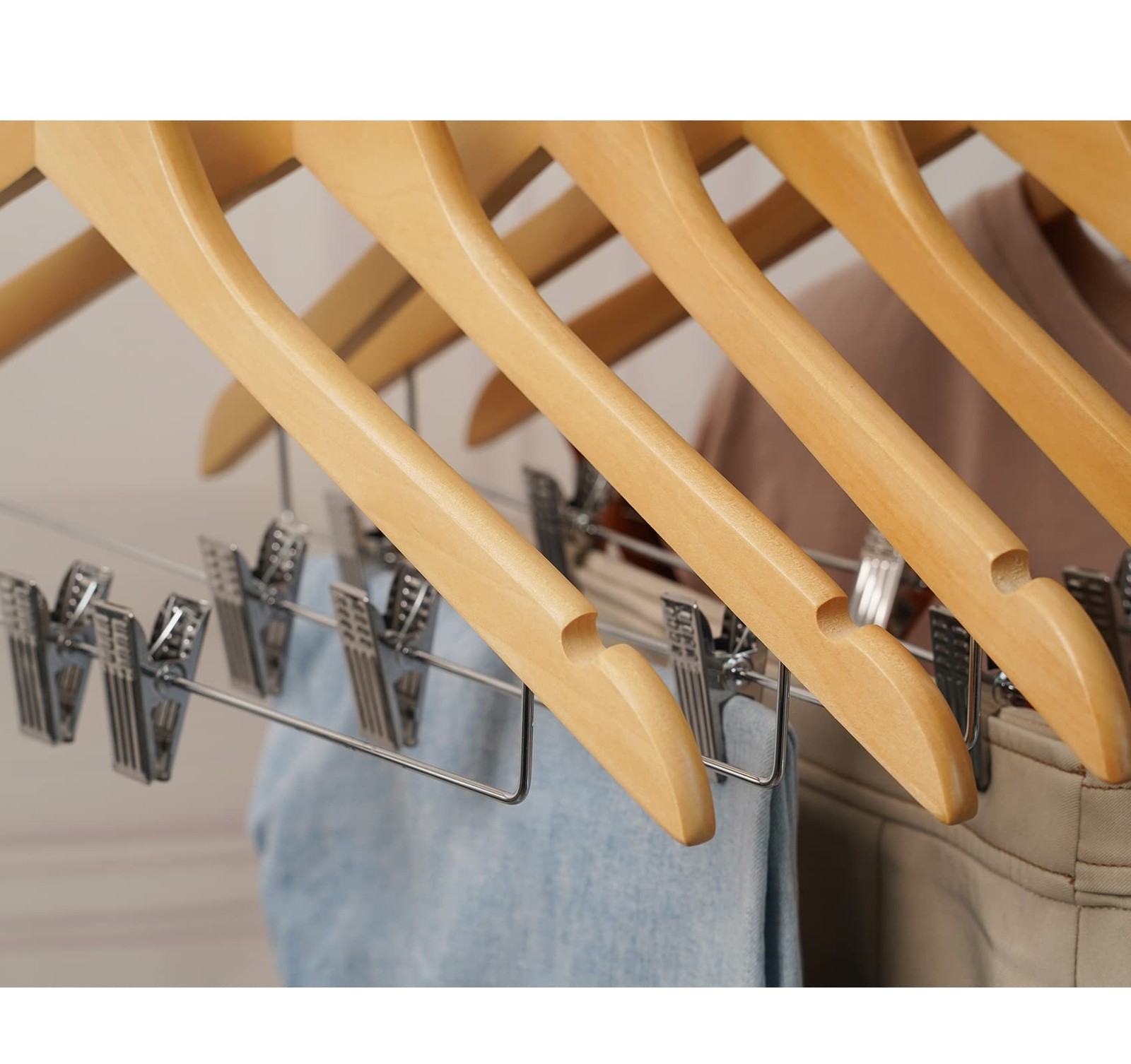 16Pack Wooden Hangers Skirt Hangers with Clips, Solid Wood Pants Hangers Natural