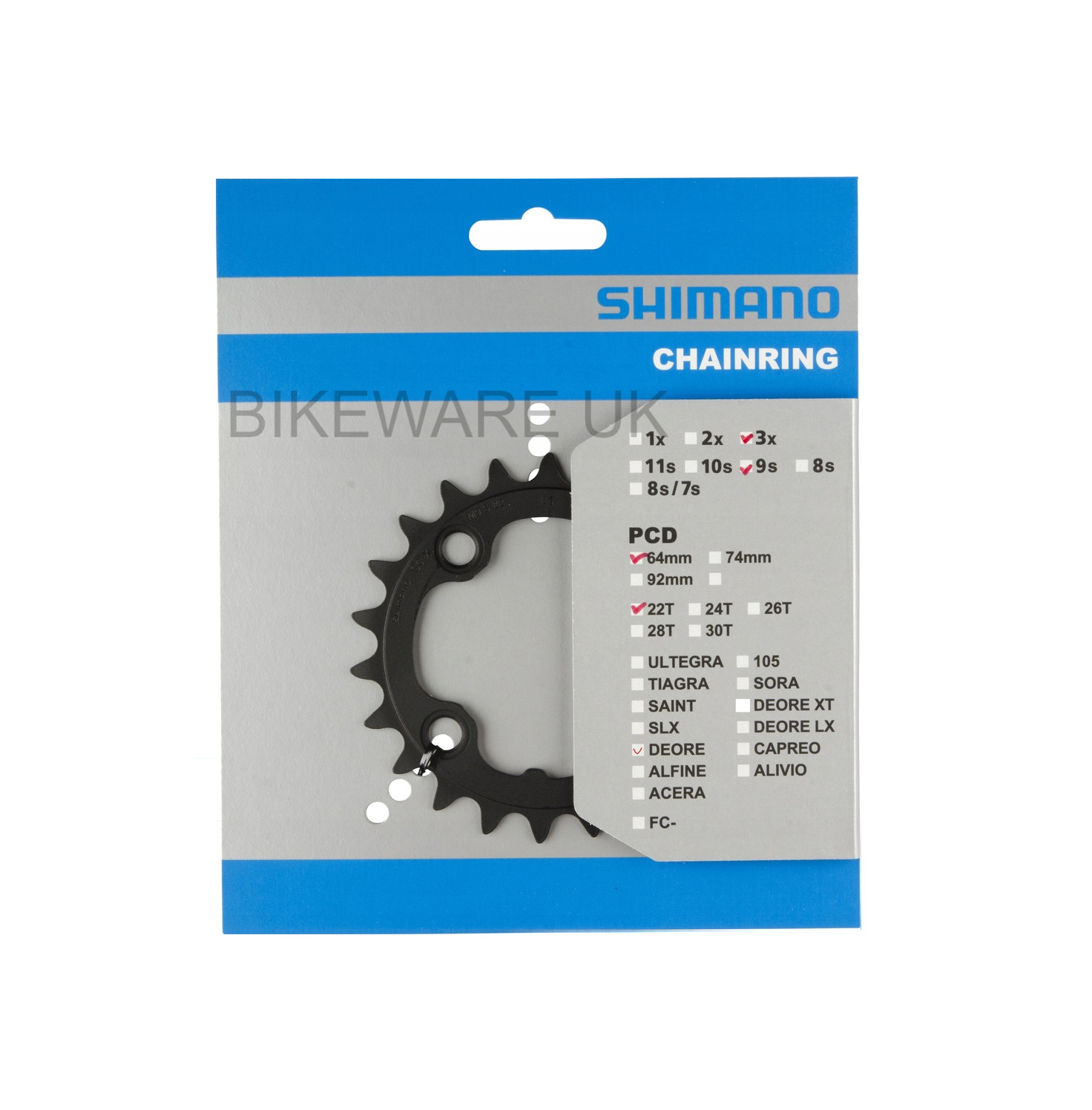 Shimano DEORE FC-M590/FC-M591 Chainring 22T 9 Speed – Black - Y1LD22000 Genuine
