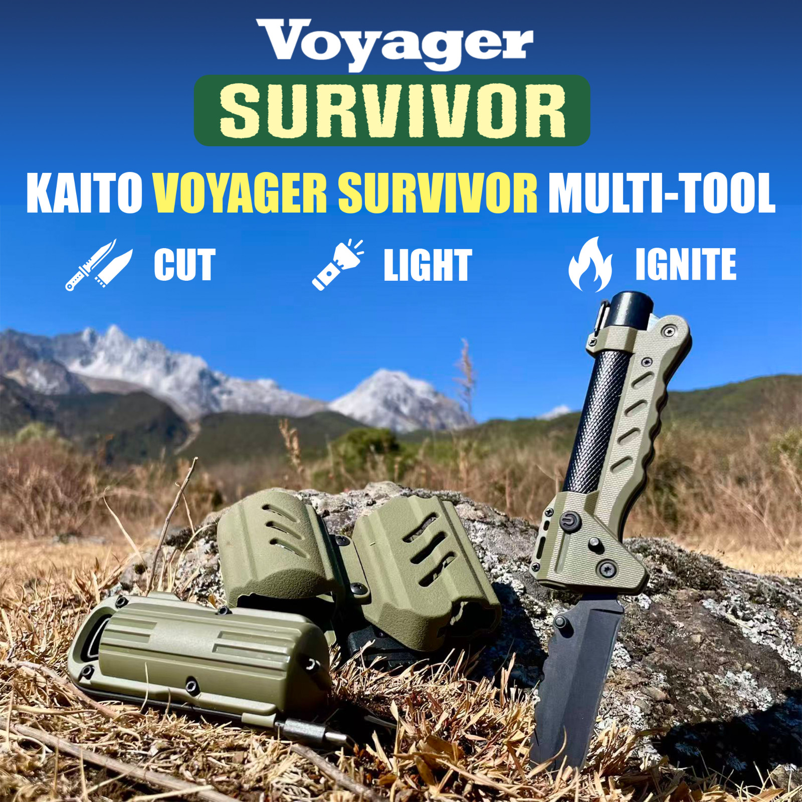 Kaito Voyager Survivor 3” Survival Knife with Crank Arc Ignition Fire Starter