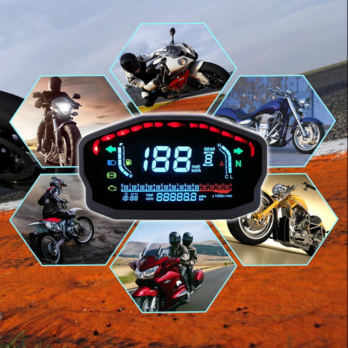 LED LCD Speedometer Digital Odometer Backlight Odometer Motorcycle Parts Durable