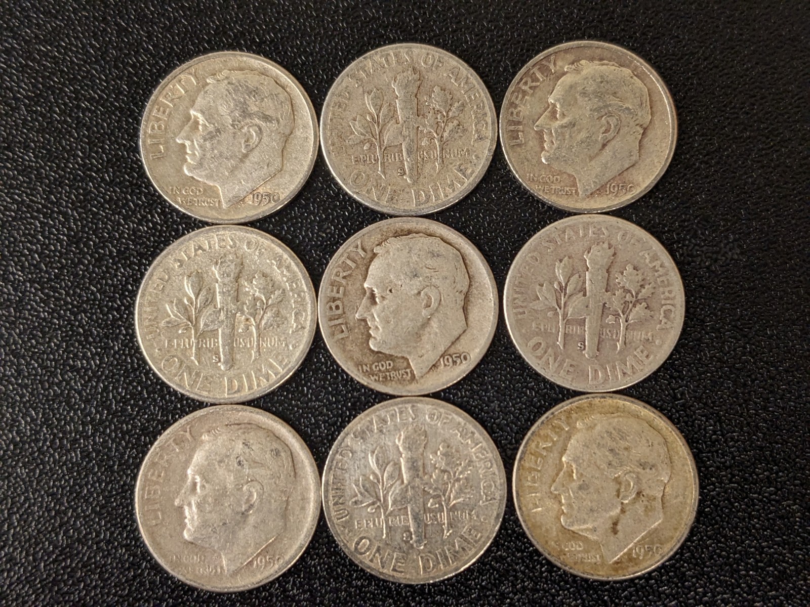 1950-s Roosevelt Dime. Average Grade of Coin You Will Receive is Photographed.
