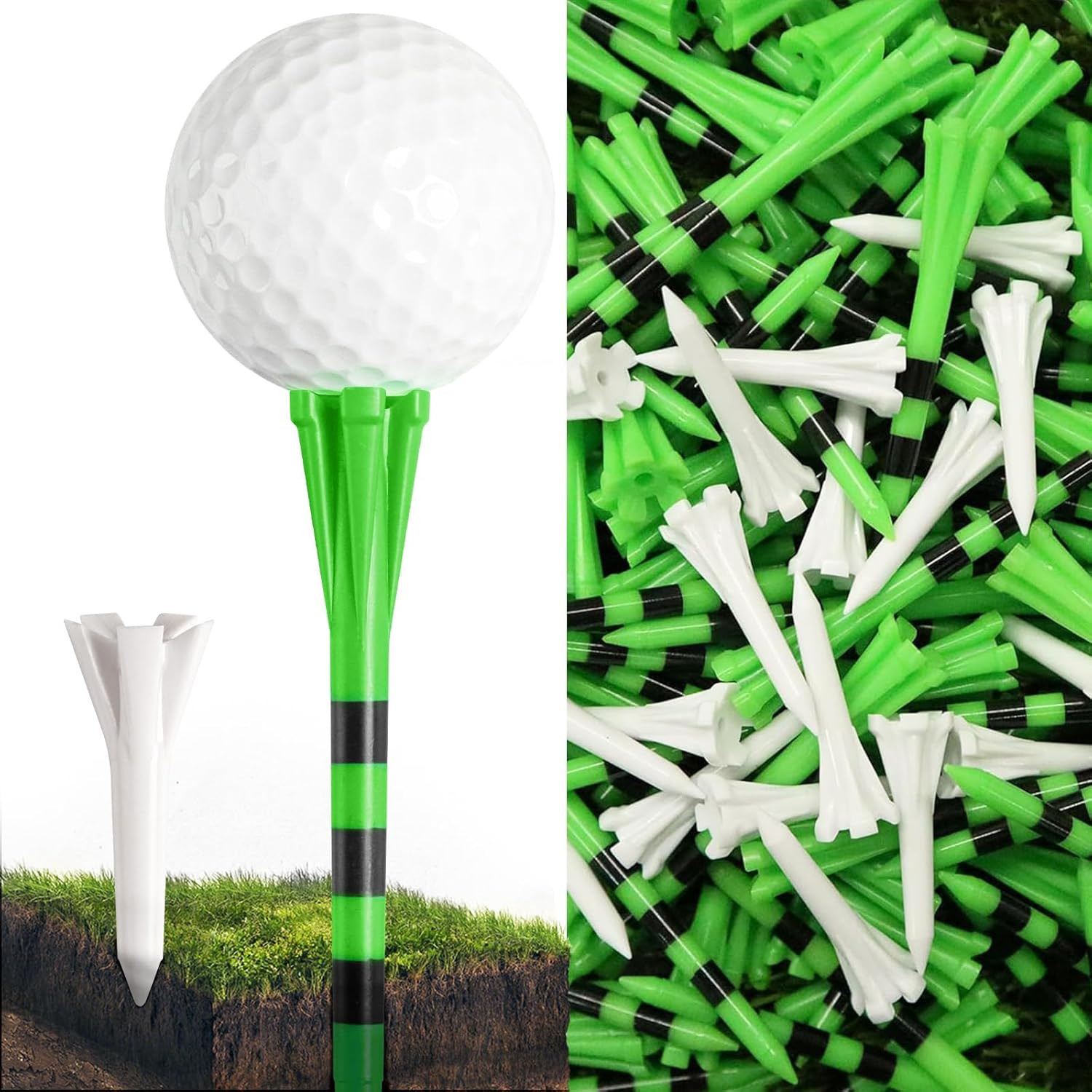 Unbreakable Golf Tees Plastic 80 3 1/4" or 2 3/4" Driver Tees with 20 1 1/2" Iro