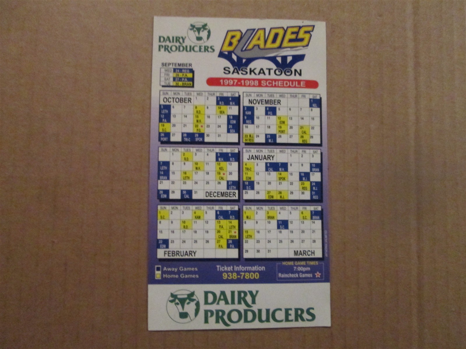 WHL Saskatoon Blades Vintage 1997-1998 Team Logo Hockey Magnet Schedule