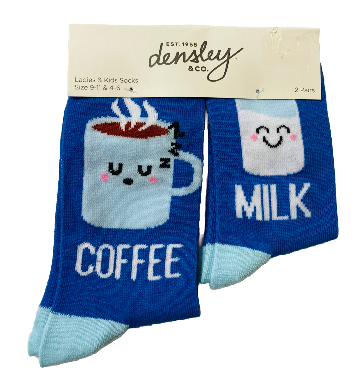 Densley & Co Ladies & Kid Coffee Milk Blue Socks 2 Pairs Low Cut Novelty