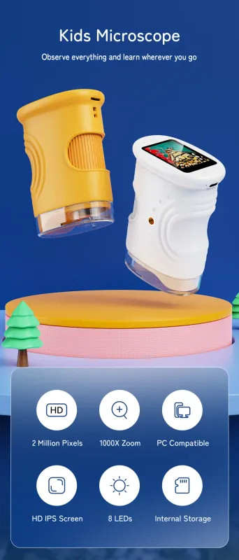 1000X Handheld Microscope for Kids 2.0" Screen Rechargeable Mini Pocket Digital