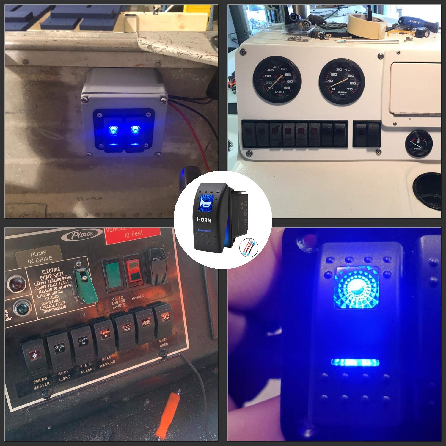 Momentary Horn Button Waterproof Rocker Switch Toggle - ON/OFF Blue LED Light...