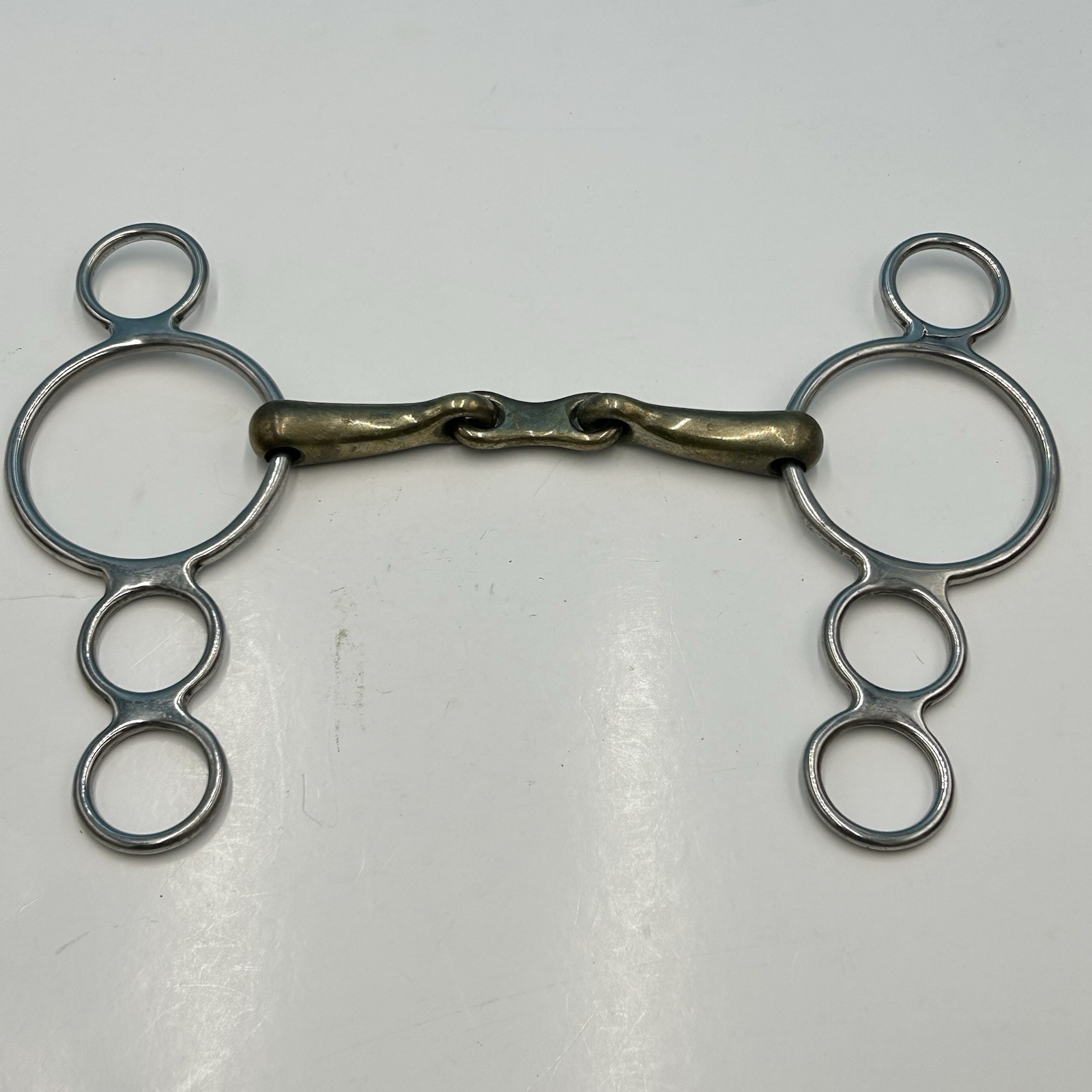Horse Bit - 3 Ring SS Double Jointed Elevator Gag - Jumping Dressage 5.25”