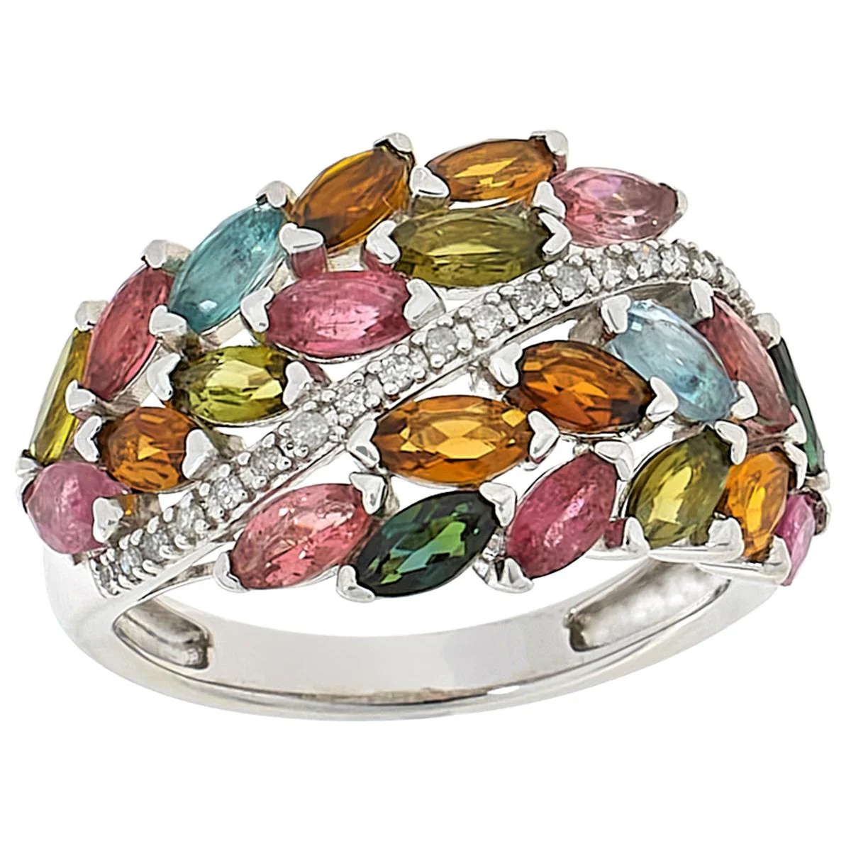 Colleen Lopez Sterling Silver Marquise-Cut Tourmaline & Diamond Ring, Size 6