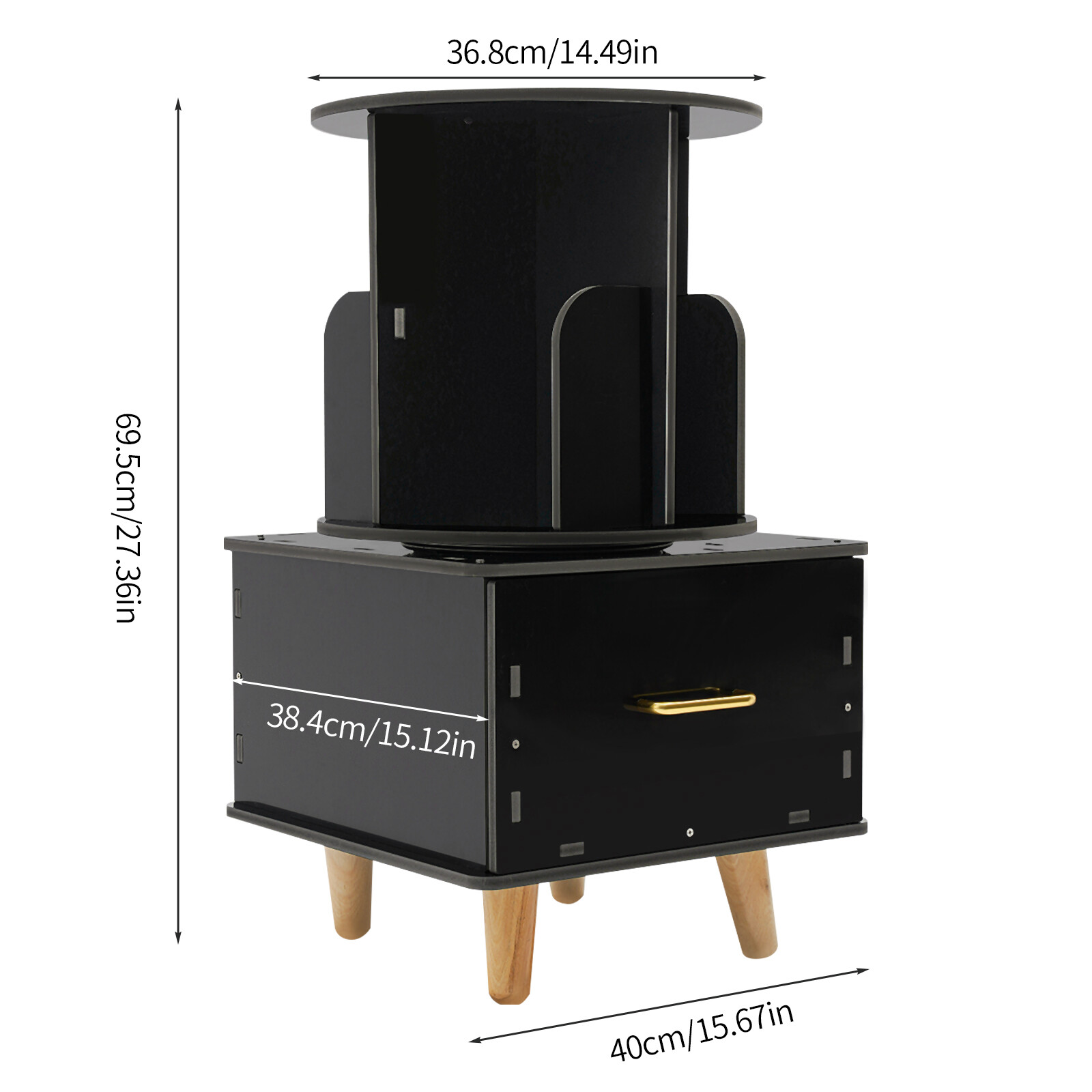 Modern Bedside Table with Drawer Corner High End Table Black Rotating Bookshelf