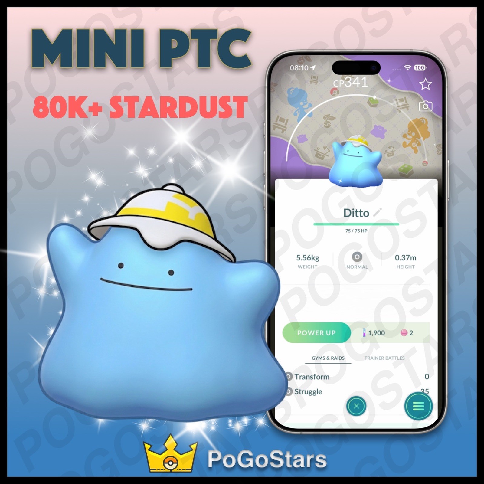 Pokémon PTC Go - Shiny Ditto Wearing a Hat - Pokopia✨Special Background✨