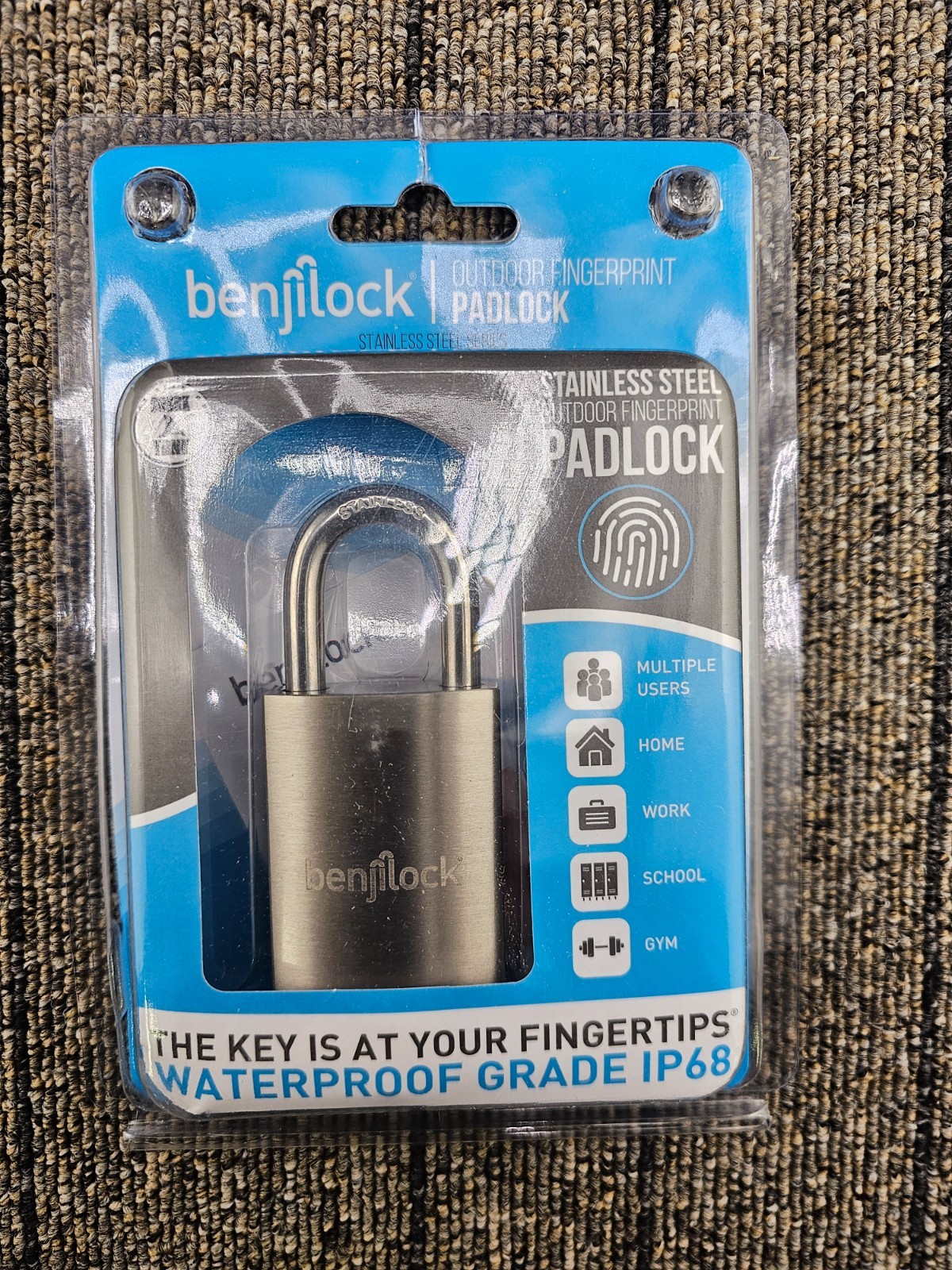 BenjiLock BJL207SS-40 Outdoor Fingerprint Padlock- Satin Nickel - 40mm Blue