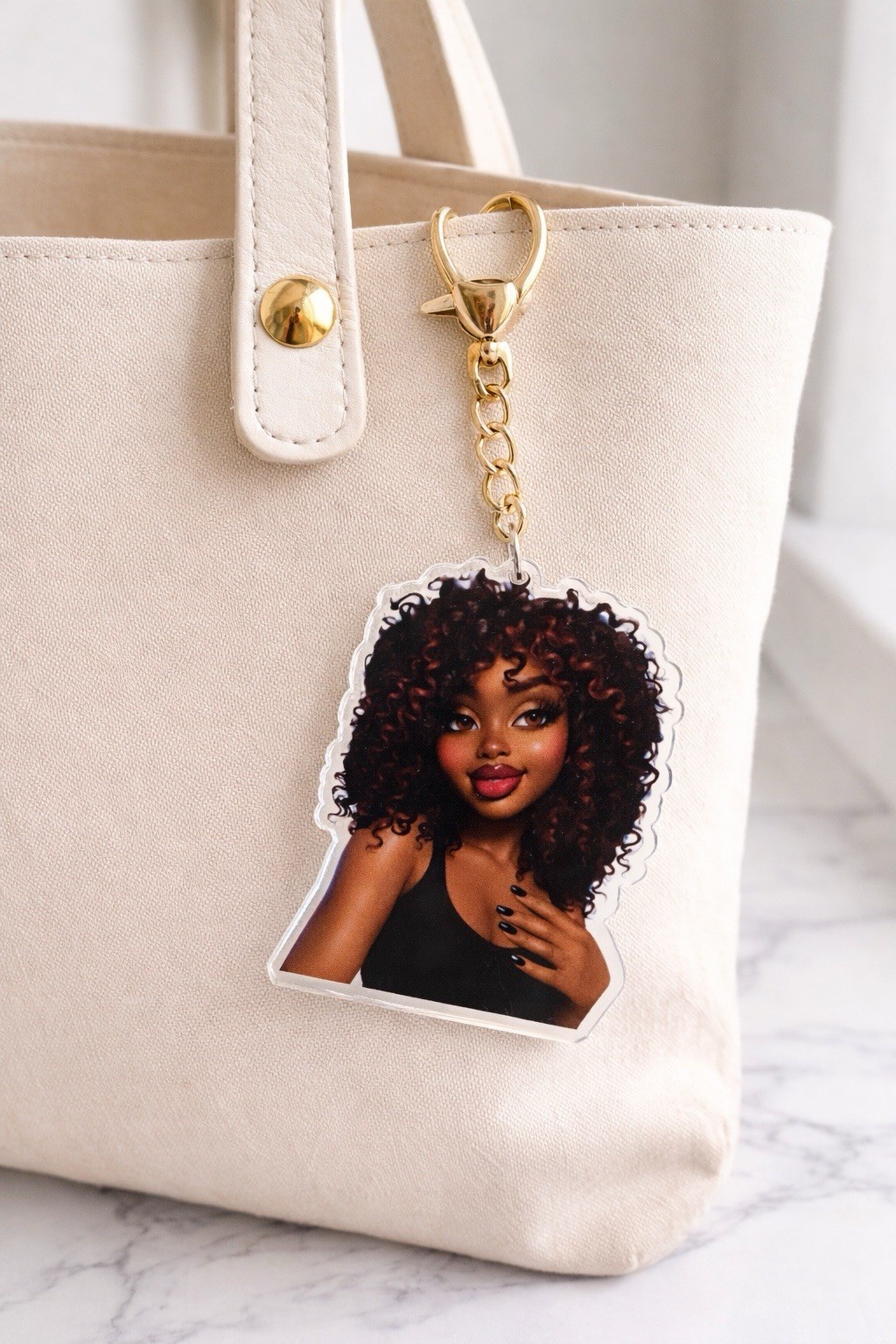 Cute Black Girl Keychain Set Acrylic Purse Charm for Bags Keys