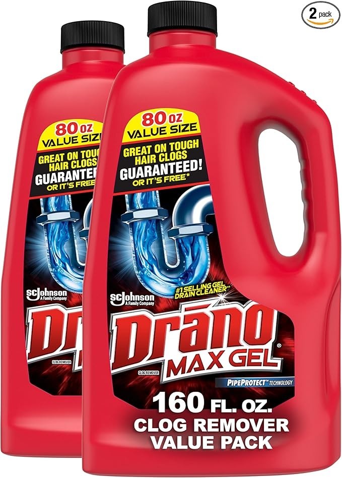 Drano Max Gel Drain Clog Remover, 160 Ounces, 2 Count