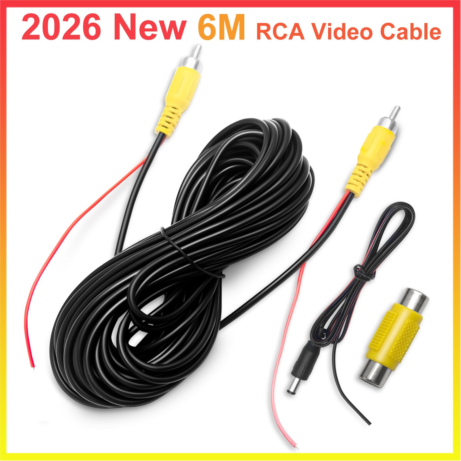 20FT6M Professional Upgraded RCA Video Cable Double Shielded for Car Backup Rear