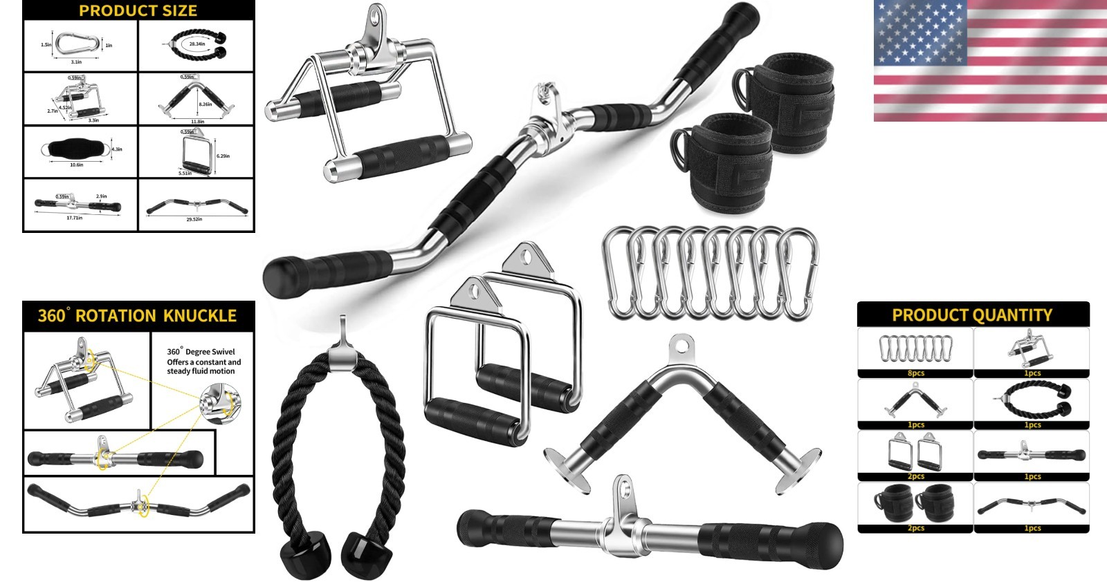 Durable Tricep Pull Down & LAT Pulldown Attachments Set - Enhance Your Home Gym