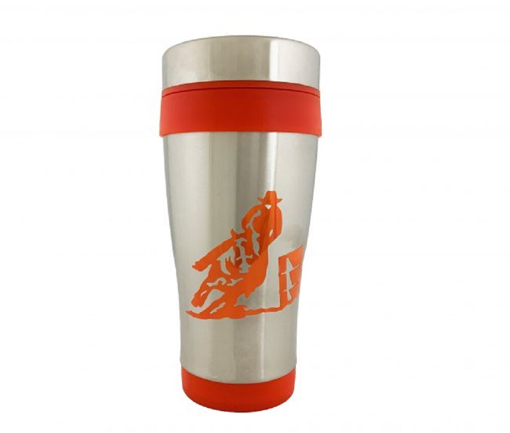 16 oz. ounce Stainless steel ORANGE BARREL RACER TUMBLER w/ Lid travel coffee