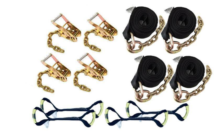 8 POINT TIE DOWN Kit w/ BLACK 2" x 18' Straps Kit, Car Carrier Rollback Flatbed