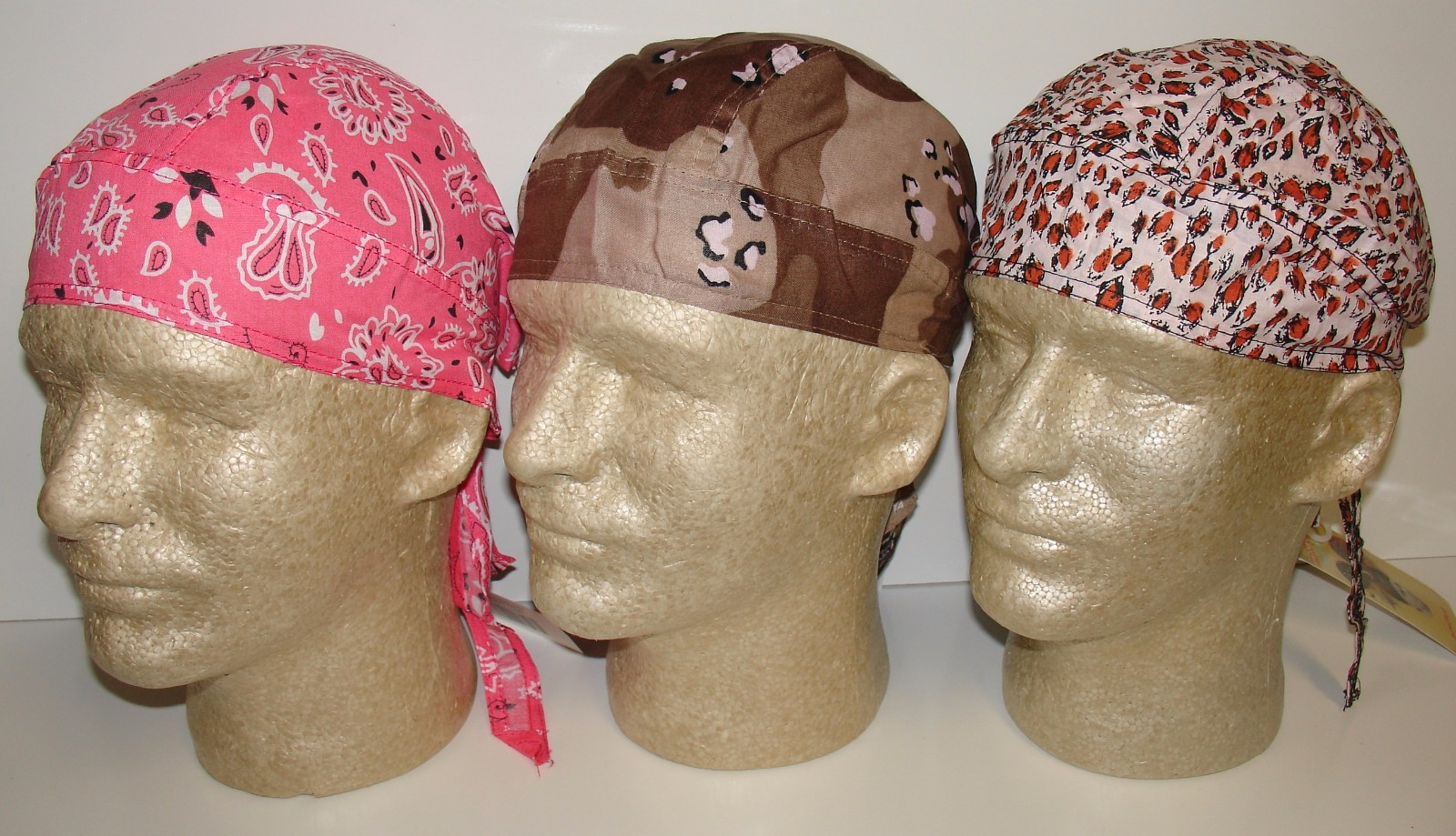 Lot of 3 Ladies Women's Doo Rags Durags Pink Leopard Paisley Camo Biker Headwrap