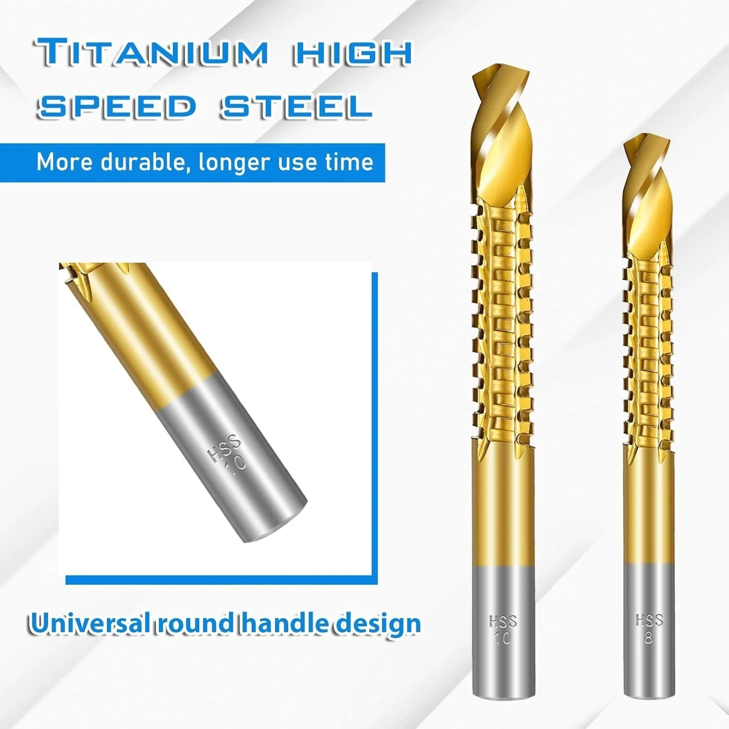 8 Pack Titanium Coated HSS Twist Drill Bits, 3-10mm Serrated Side Cutting Dri.